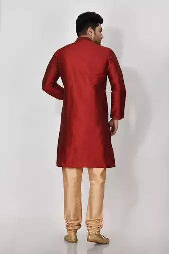 Ranak Maroon Dupion Silk Kurta Pajama