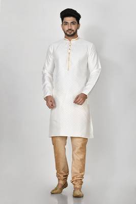 Ranak White Art Silk Kurta Pajama 1