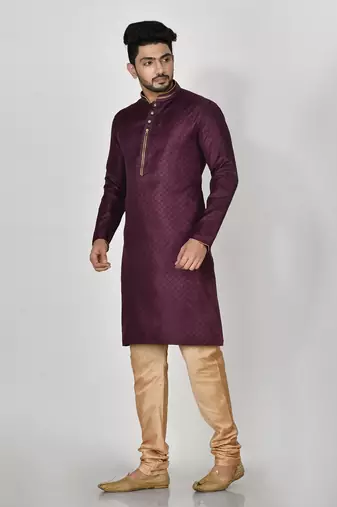 Ranak Wine Art Silk Kurta Pajama