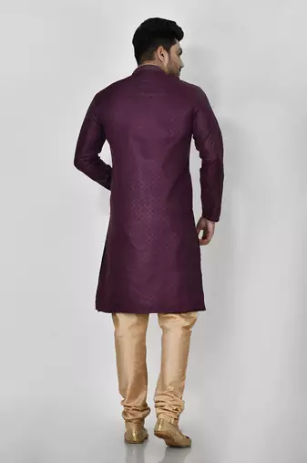 Ranak Wine Art Silk Kurta Pajama