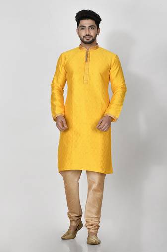 Ranak Yellow Art Silk Kurta Pajama