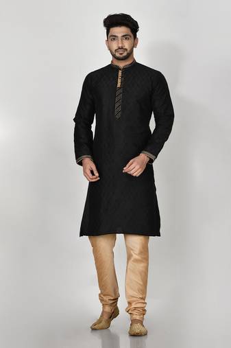 Ranak Black Art Silk Kurta Pajama