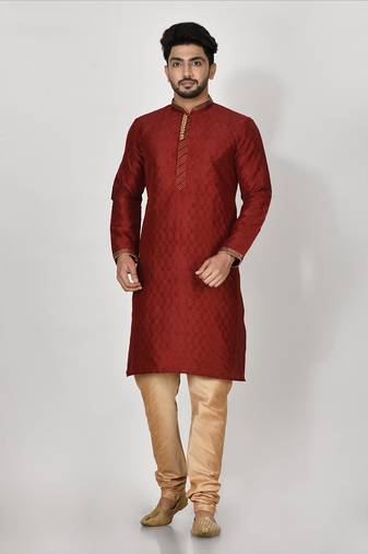Ranak Maroon Art Silk Kurta Pajama