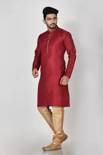 Ranak Maroon Art Silk Kurta Pajama