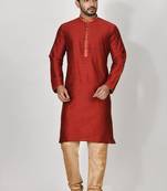 Ranak Maroon Mulbary Cotton Silk Kurta Pajama