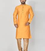 Ranak Yellow Mulbary Cotton Silk Kurta Pajama