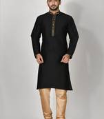 Ranak Black Mulbary Cotton Silk Kurta Pajama
