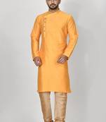 Ranak Yellow Mulbary Cotton Silk Kurta Pajama