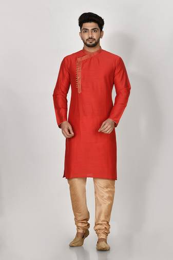 Ranak Maroon Mulbary Cotton Silk Kurta Pajama