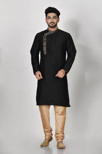 Ranak Black Mulbary Cotton Silk Kurta Pajama