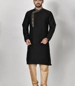 Ranak Black Mulbary Cotton Silk Kurta Pajama