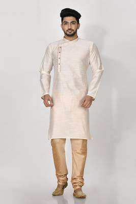 Ranak Cream Mulbary Cotton Silk Kurta Pajama 1