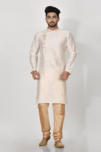 Ranak Cream Mulbary Cotton Silk Kurta Pajama