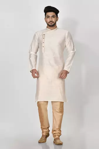 Ranak Cream Mulbary Cotton Silk Kurta Pajama
