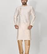 Ranak Cream Mulbary Cotton Silk Kurta Pajama