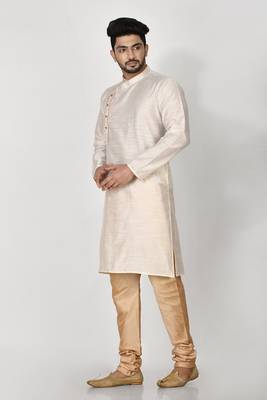 Ranak Cream Mulbary Cotton Silk Kurta Pajama 2