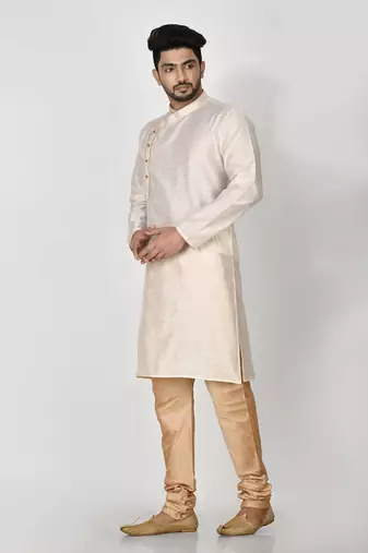 Ranak Cream Mulbary Cotton Silk Kurta Pajama