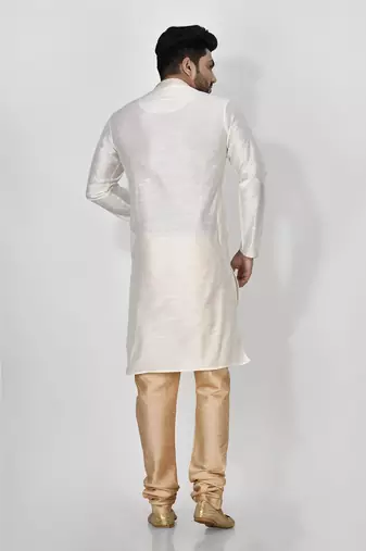 Ranak Cream Mulbary Cotton Silk Kurta Pajama
