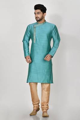 Ranak Terquoise Mulbary Cotton Silk Kurta Pajama 1