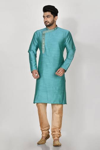 Ranak Terquoise Mulbary Cotton Silk Kurta Pajama