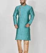 Ranak Terquoise Mulbary Cotton Silk Kurta Pajama
