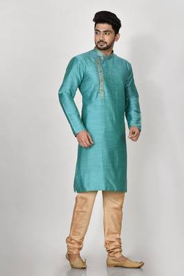 Ranak Terquoise Mulbary Cotton Silk Kurta Pajama 2