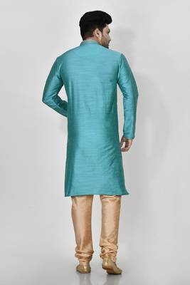 Ranak Terquoise Mulbary Cotton Silk Kurta Pajama 3