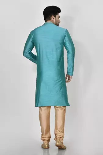 Ranak Terquoise Mulbary Cotton Silk Kurta Pajama