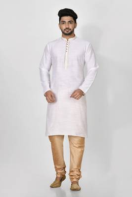 Ranak White Mulbary Cotton Silk Kurta Pajama 1