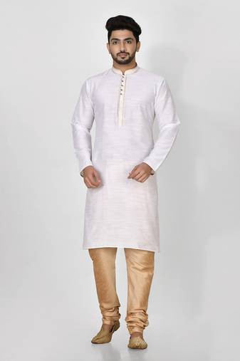 Ranak White Mulbary Cotton Silk Kurta Pajama