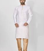 Ranak White Mulbary Cotton Silk Kurta Pajama