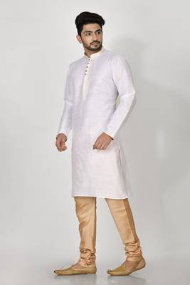 Ranak White Mulbary Cotton Silk Kurta Pajama 2