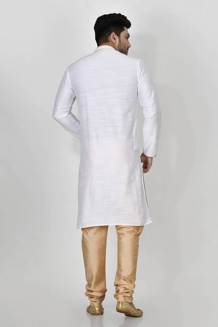 Ranak White Mulbary Cotton Silk Kurta Pajama