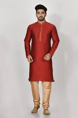 Ranak Maroon Mulbary Cotton Silk Kurta Pajama 1