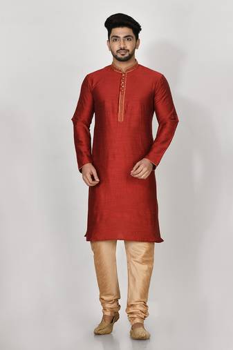 Ranak Maroon Mulbary Cotton Silk Kurta Pajama