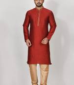 Ranak Maroon Mulbary Cotton Silk Kurta Pajama