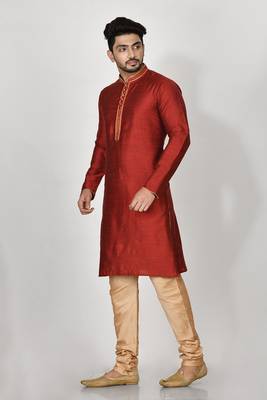 Ranak Maroon Mulbary Cotton Silk Kurta Pajama 2