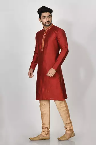 Ranak Maroon Mulbary Cotton Silk Kurta Pajama