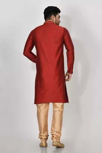 Ranak Maroon Mulbary Cotton Silk Kurta Pajama