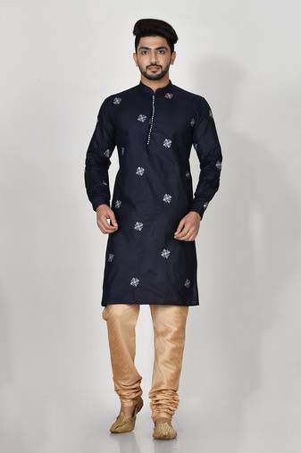 Ranak Navy Blue Cotton Kurta Pajama