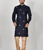 Ranak Navy Blue Cotton Kurta Pajama