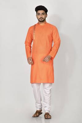 Ranak Orange Cotton Kurta Pajama 1