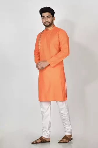 Ranak Orange Cotton Kurta Pajama