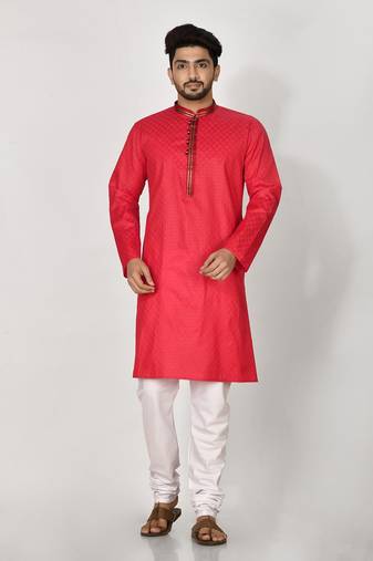 Ranak Red Cotton Kurta Pajama