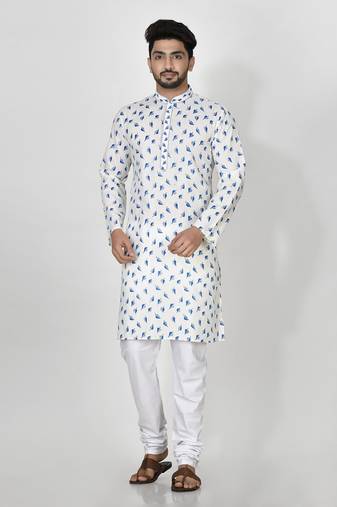Ranak Blue Cotton Print Kurta Pajama