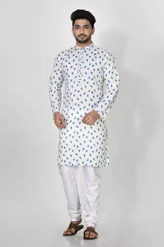 Ranak Blue Cotton Print Kurta Pajama