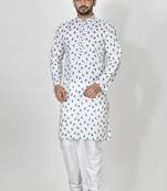Ranak Blue Cotton Print Kurta Pajama