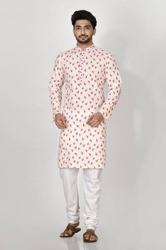 Ranak Red Cotton Print Kurta Pajama
