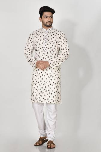 Ranak Brown Cotton Print Kurta Pajama