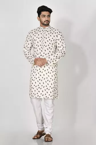 Ranak Brown Cotton Print Kurta Pajama